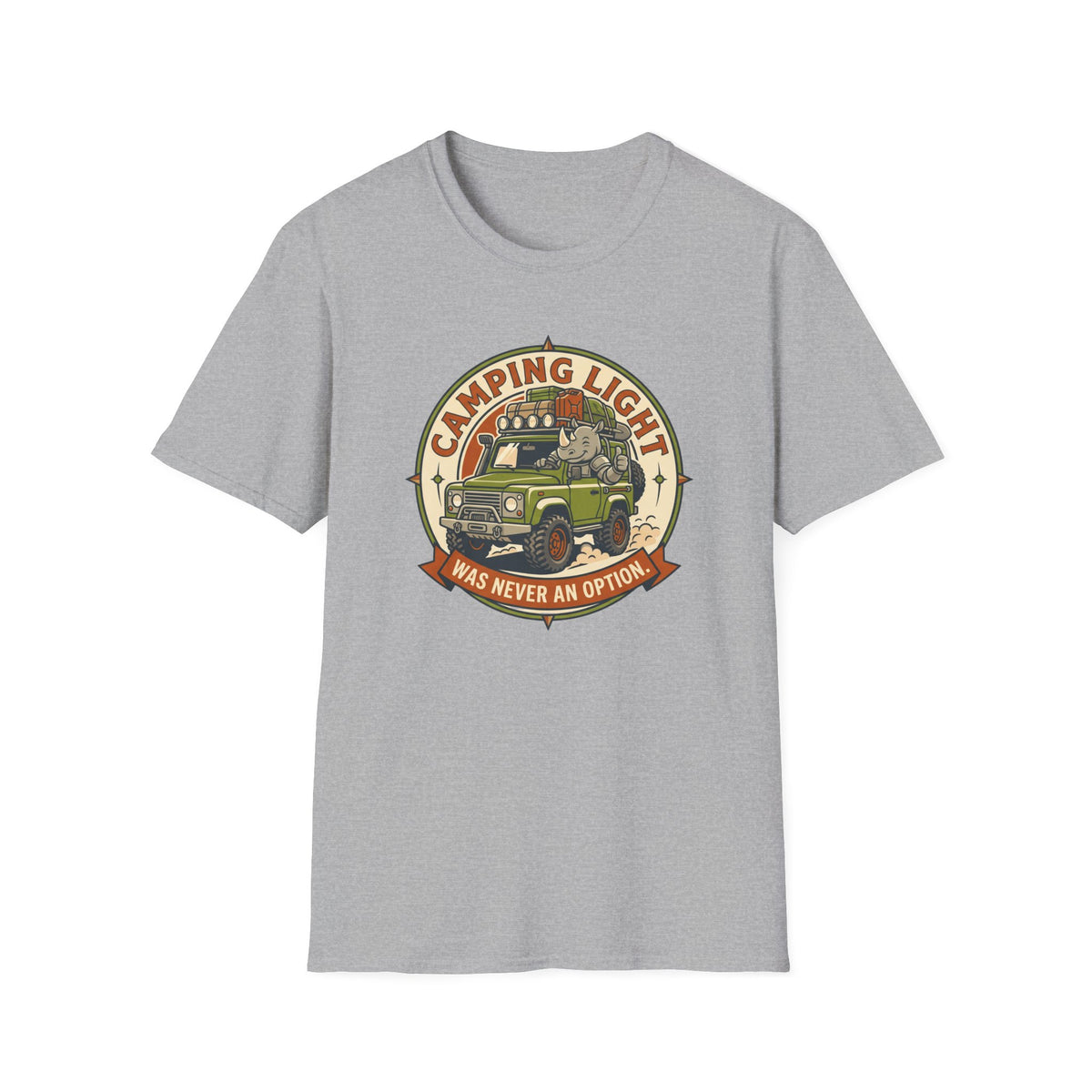 Camping light was never an option – Adventure Graphic Badge Art T-Shirt