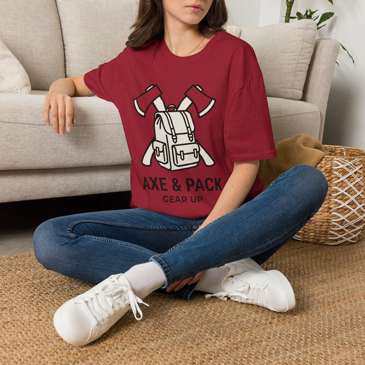 Axe and pack gear up – Adventure Graphic Line Art T-Shirt