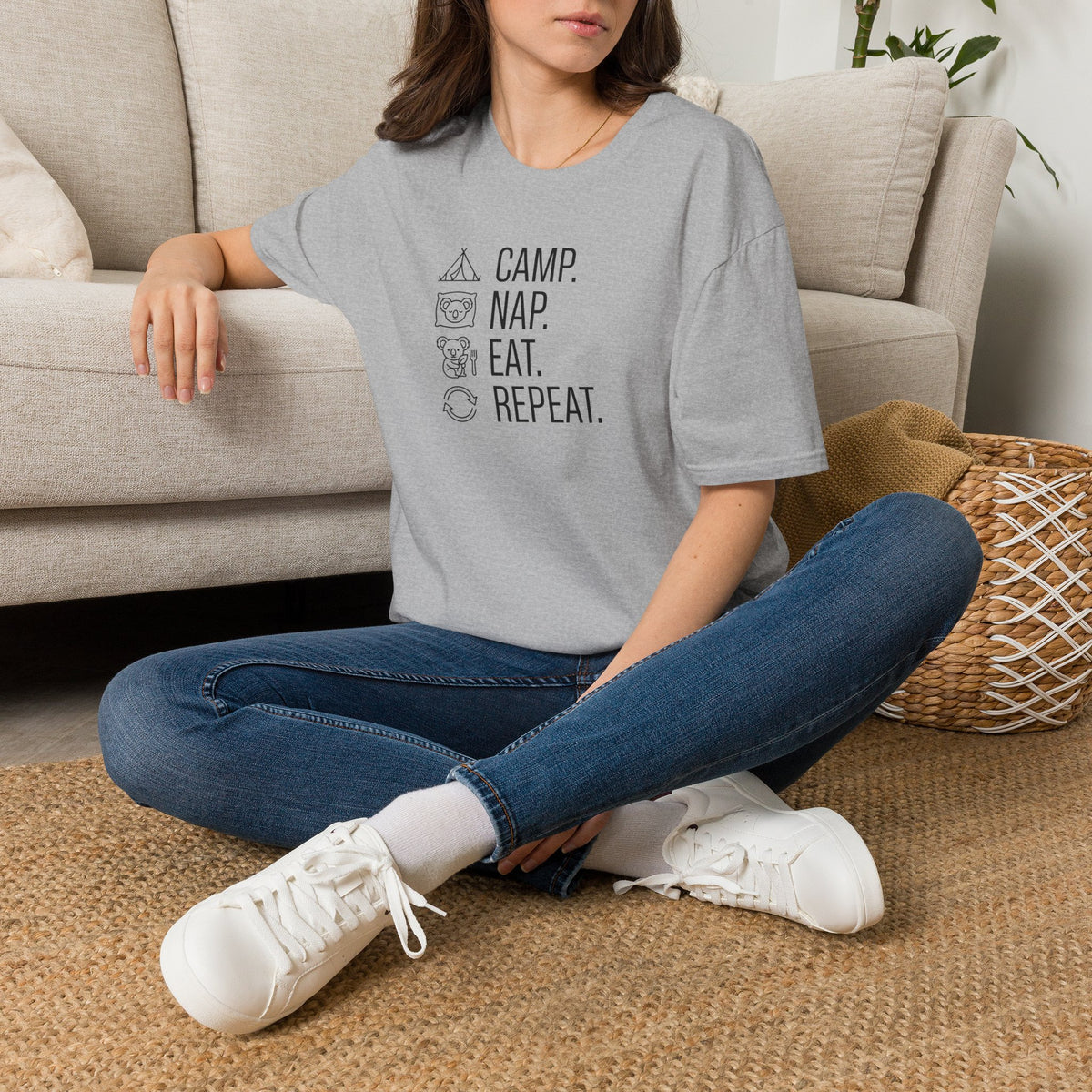 Camp nap eat repeat koala – Adventure Graphic Line Art T-Shirt