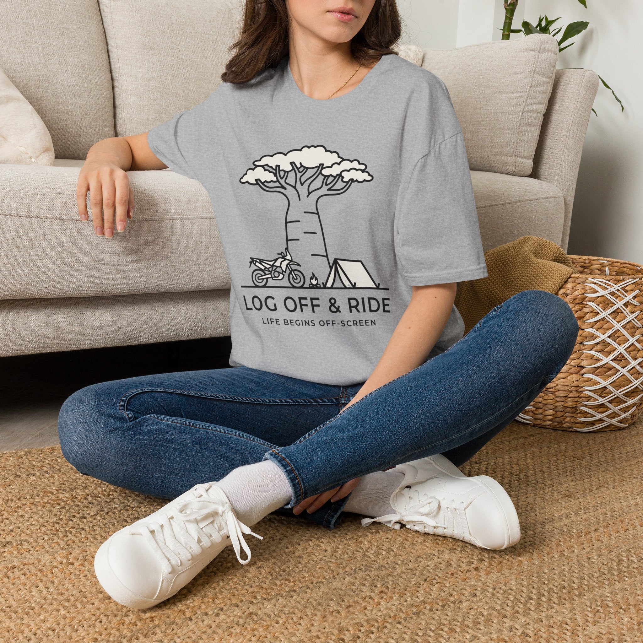 Log off and ride – Adventure Graphic Line Art T-Shirt