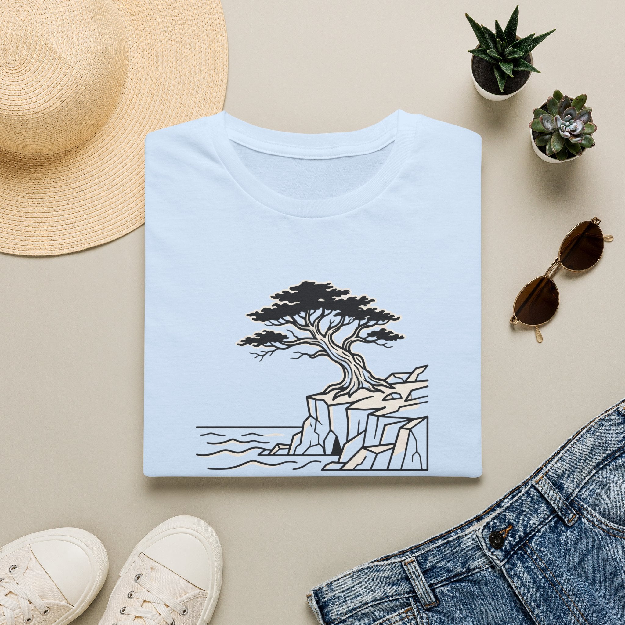 Oceans edge coastal life – Adventure Graphic Line Art T-Shirt