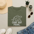 Camp nap prowl repeat cheetah – Adventure Graphic Line Art T-Shirt