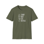 Camp nap eat repeat koala – Adventure Graphic Line Art T-Shirt