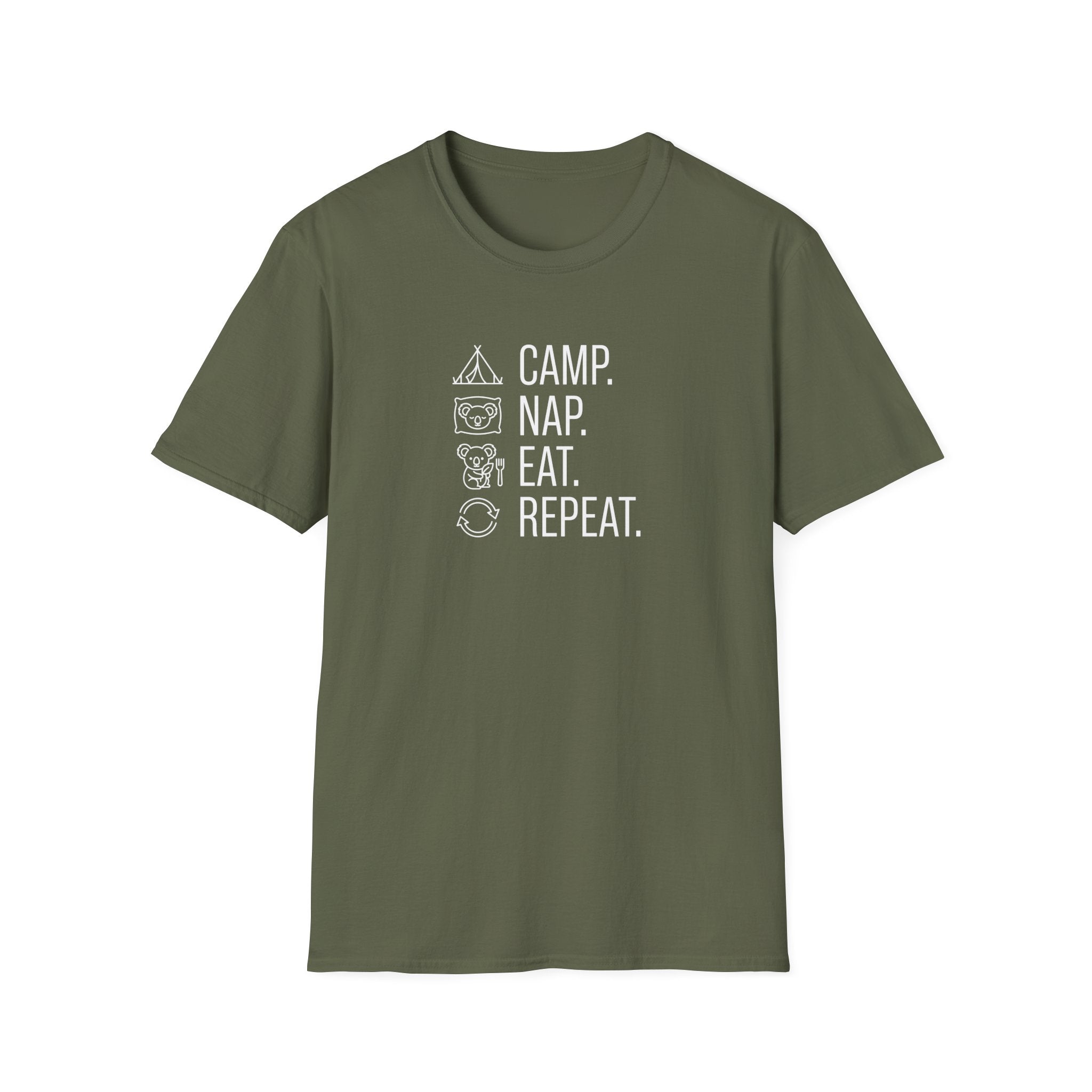 Camp nap eat repeat koala – Adventure Graphic Line Art T-Shirt