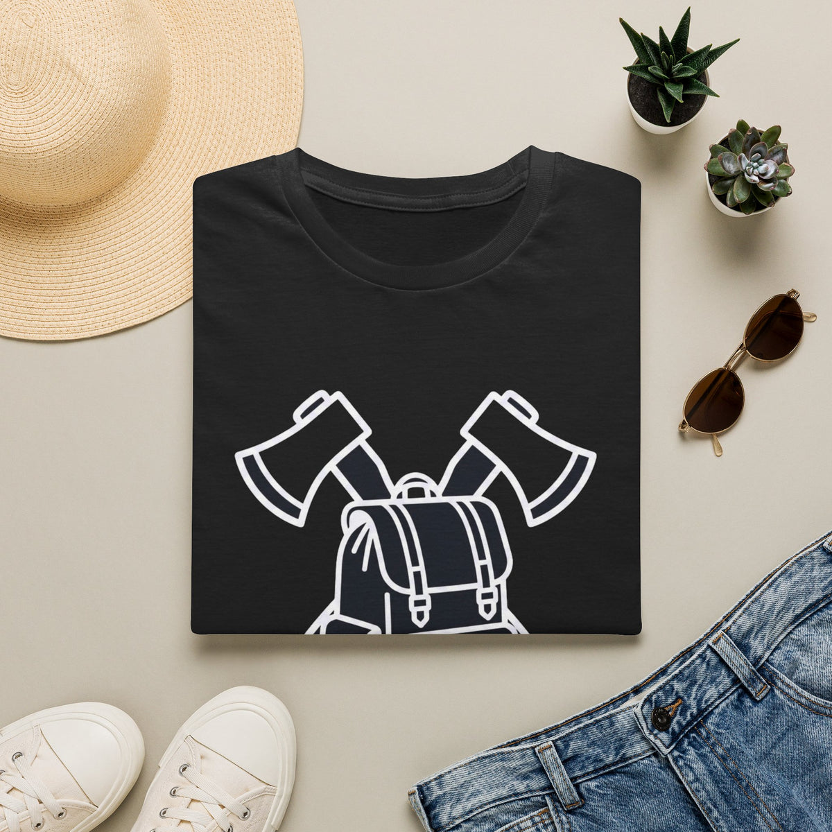 Axe and pack gear up – Adventure Graphic Line Art T-Shirt