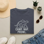 Camp nap prowl repeat cheetah – Adventure Graphic Line Art T-Shirt