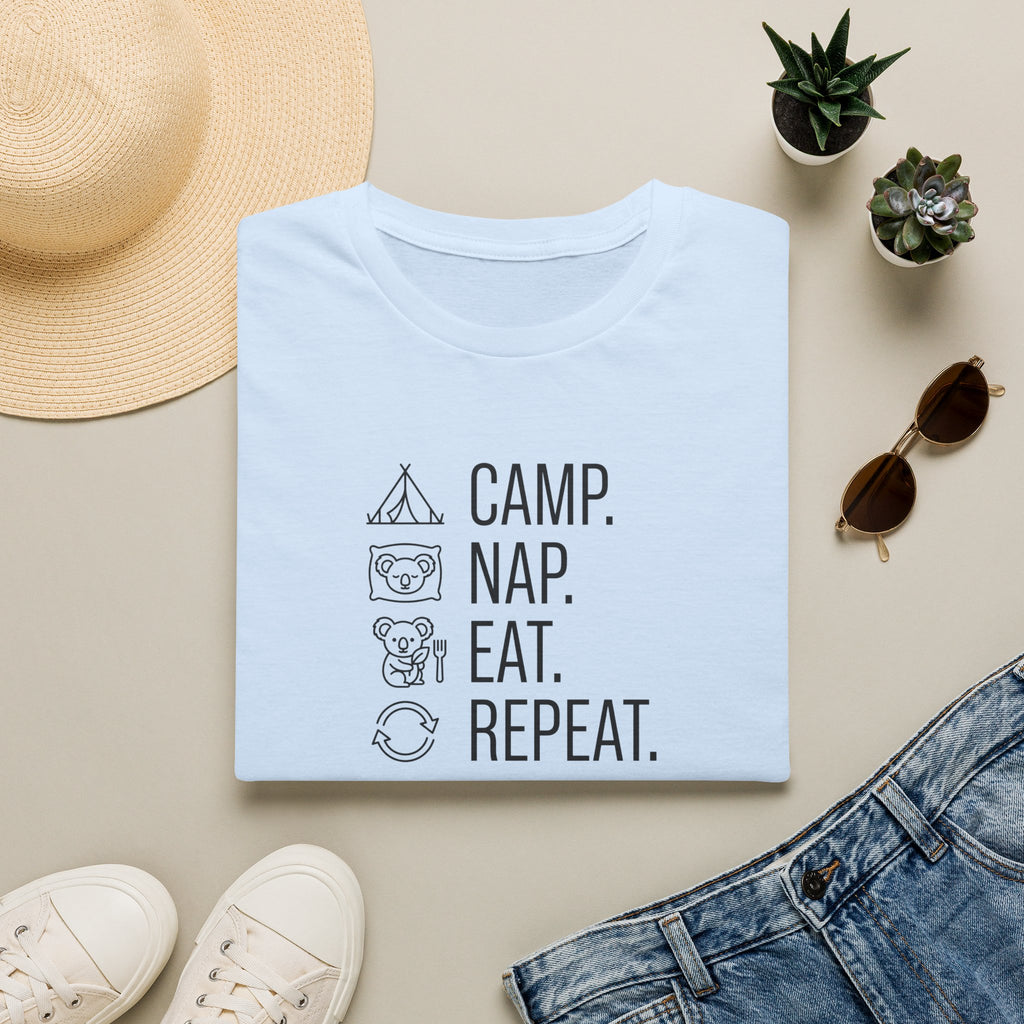 Camp nap eat repeat koala – Adventure Graphic Line Art T-Shirt