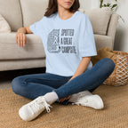 Spotted a great camp site leopard – Adventure Graphic Line Art T-Shirt