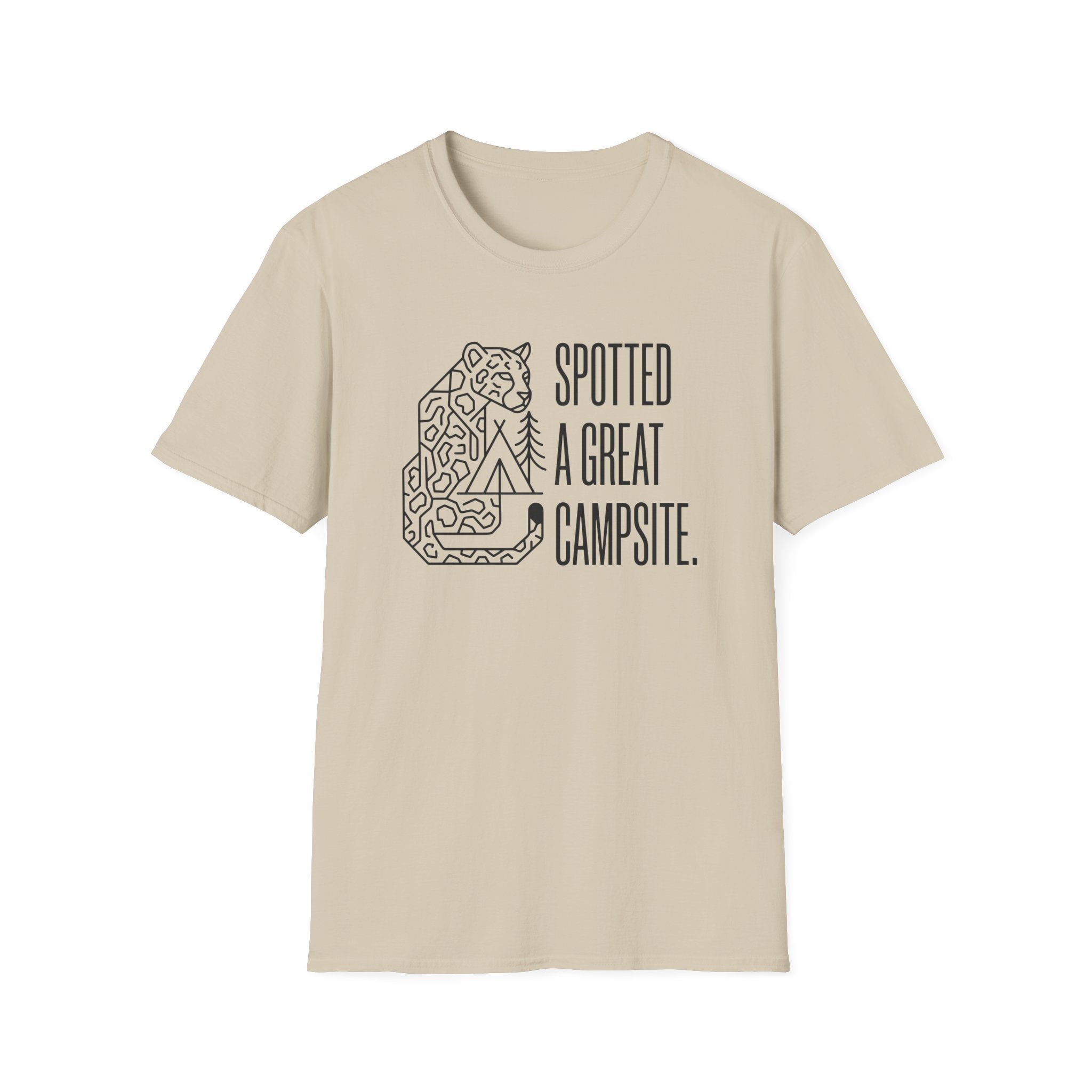 Spotted a great camp site leopard – Adventure Graphic Line Art T-Shirt