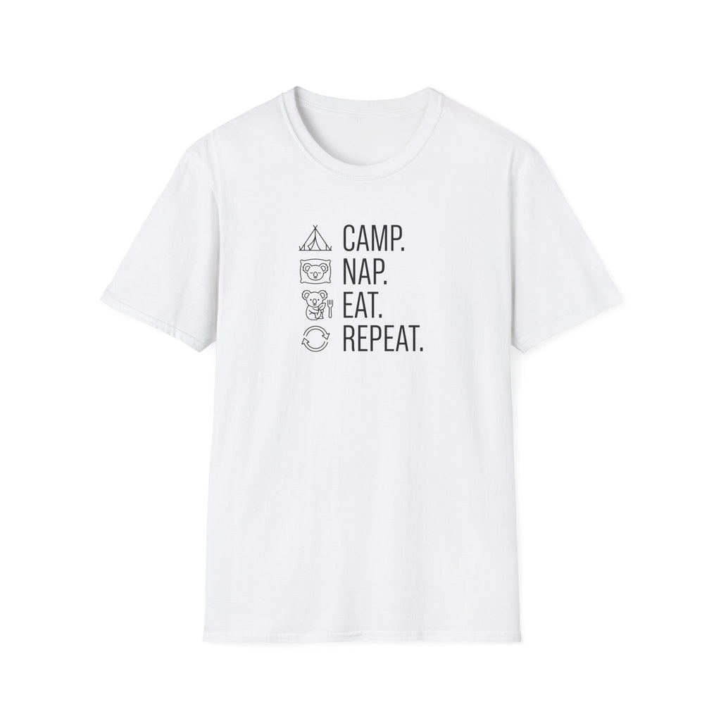 Camp nap eat repeat koala – Adventure Graphic Line Art T-Shirt