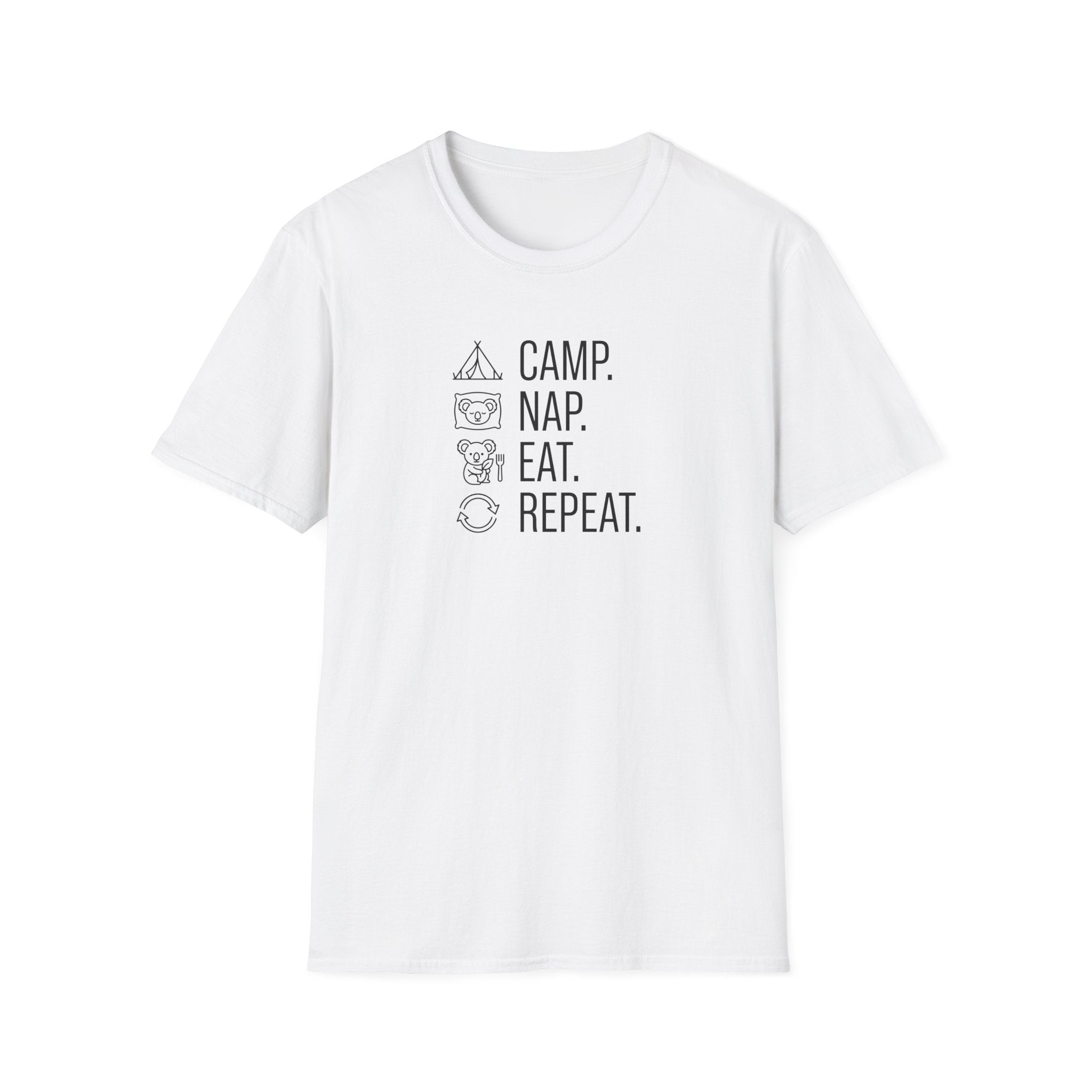 Camp nap eat repeat koala – Adventure Graphic Line Art T-Shirt