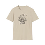 Camp nap prowl repeat cheetah – Adventure Graphic Line Art T-Shirt