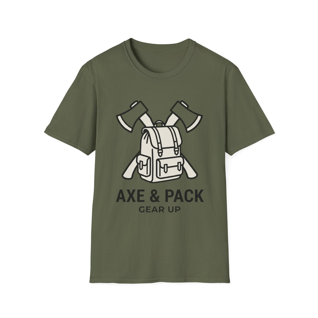 Axe and pack gear up – Adventure Graphic Line Art T-Shirt
