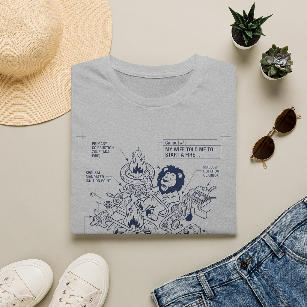 Start a fire lion – Adventure Graphic Blue Print Art T-Shirt