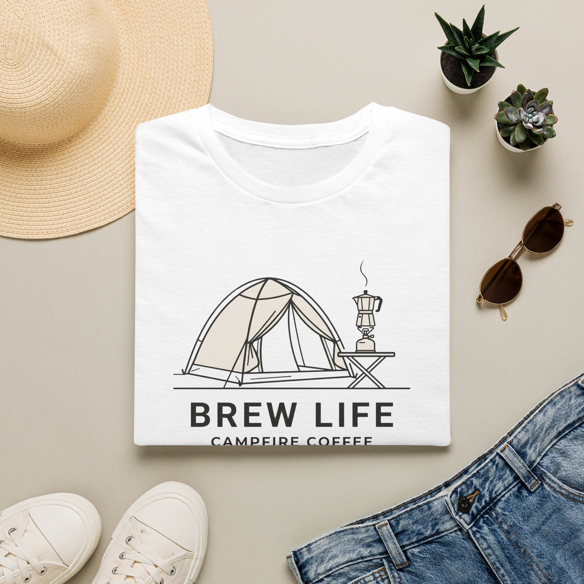 Brew life campfire coffee – Adventure Graphic Line Art T-Shirt