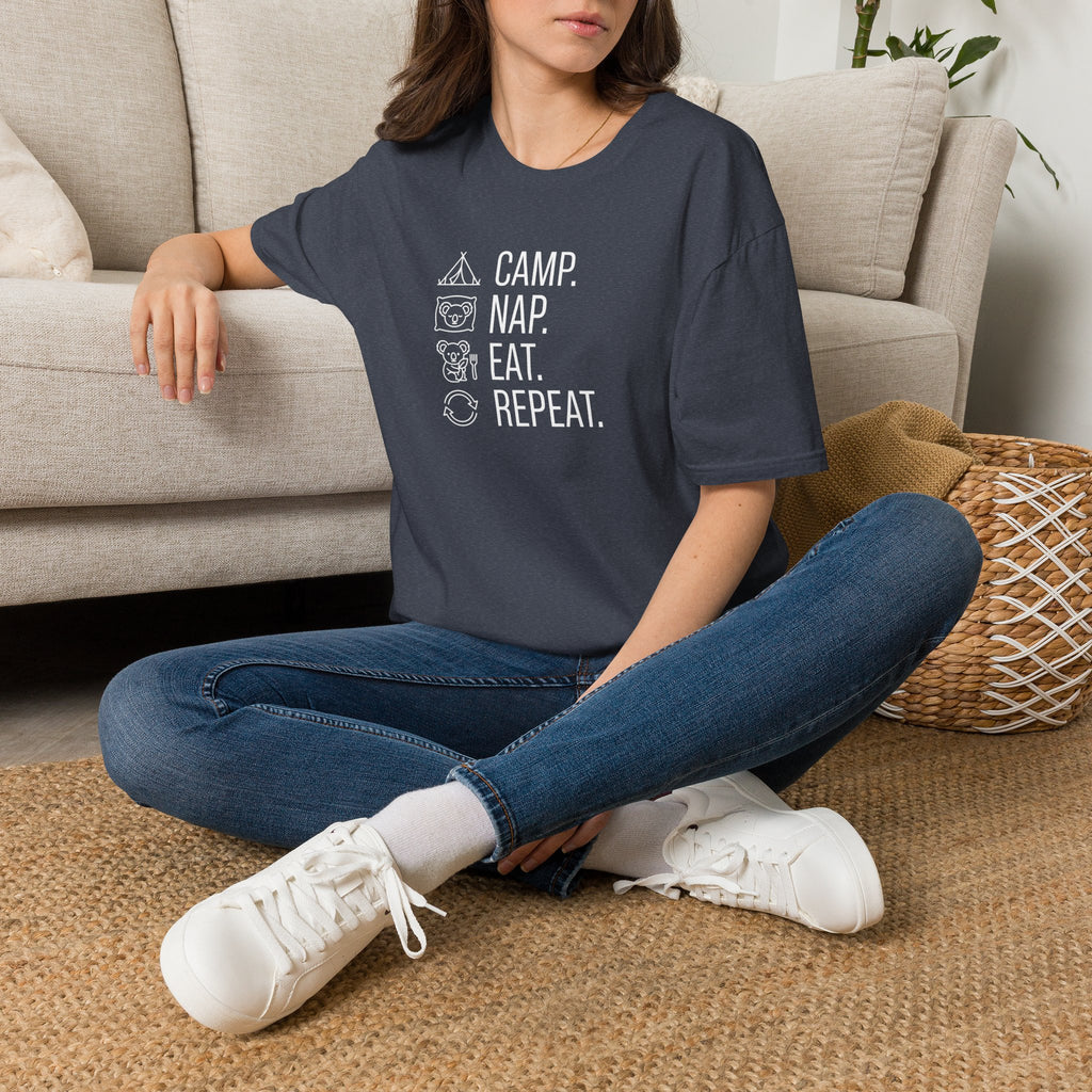 Camp nap eat repeat koala – Adventure Graphic Line Art T-Shirt