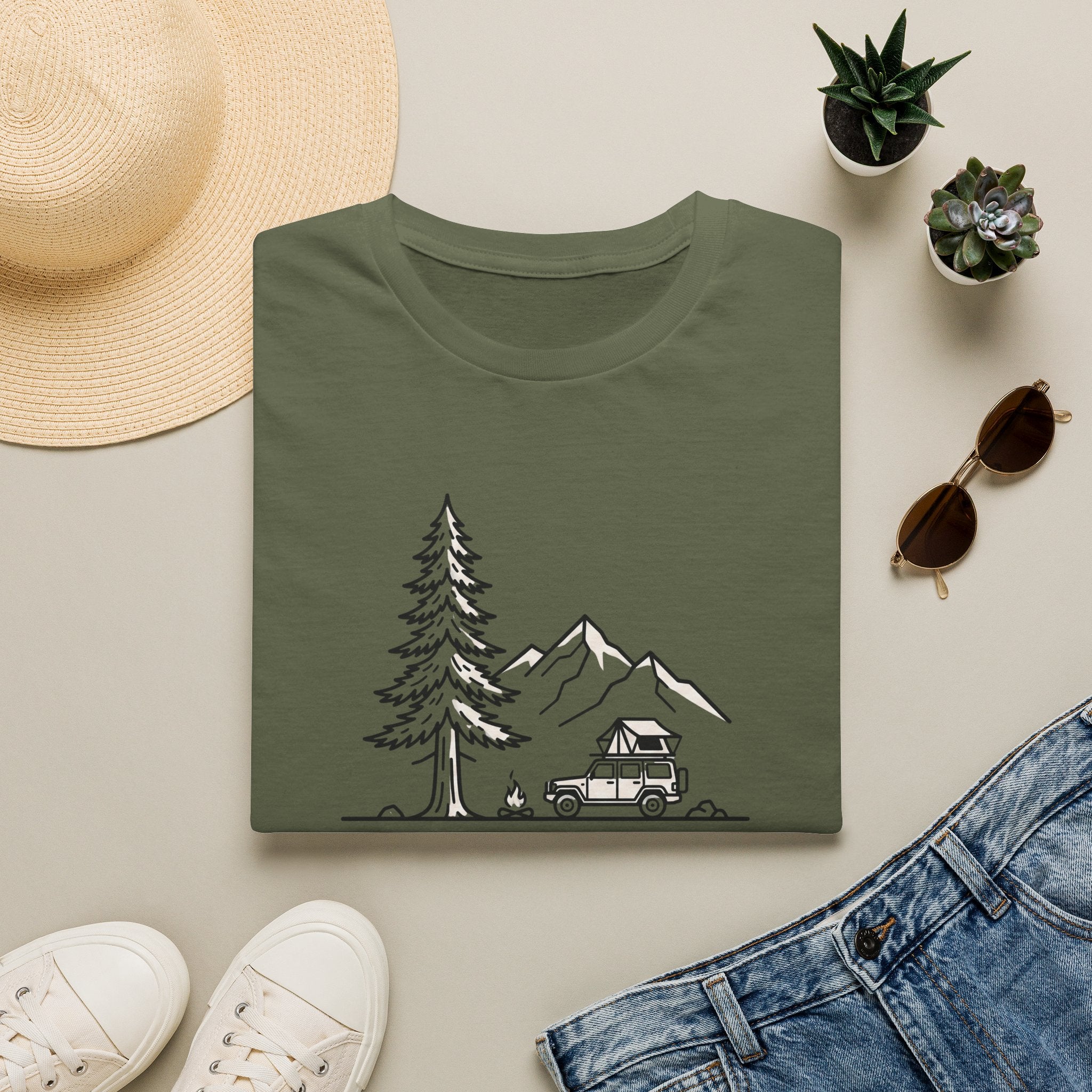 Pine and peak mountain escape – Adventure Graphic Line Art T-Shirt