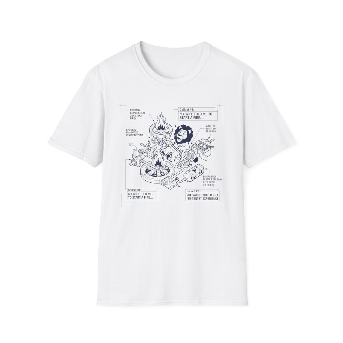Start a fire lion – Adventure Graphic Blue Print Art T-Shirt