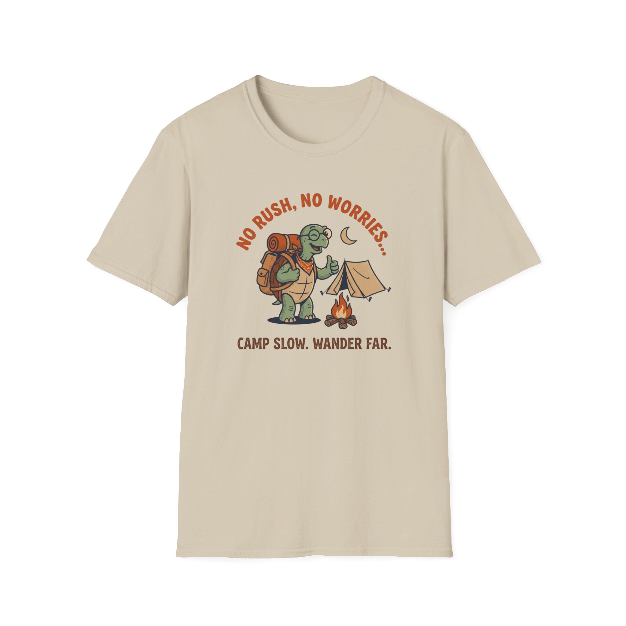 Camp slow wander far tortoise – Adventure Graphic Cartoon Art T-Shirt