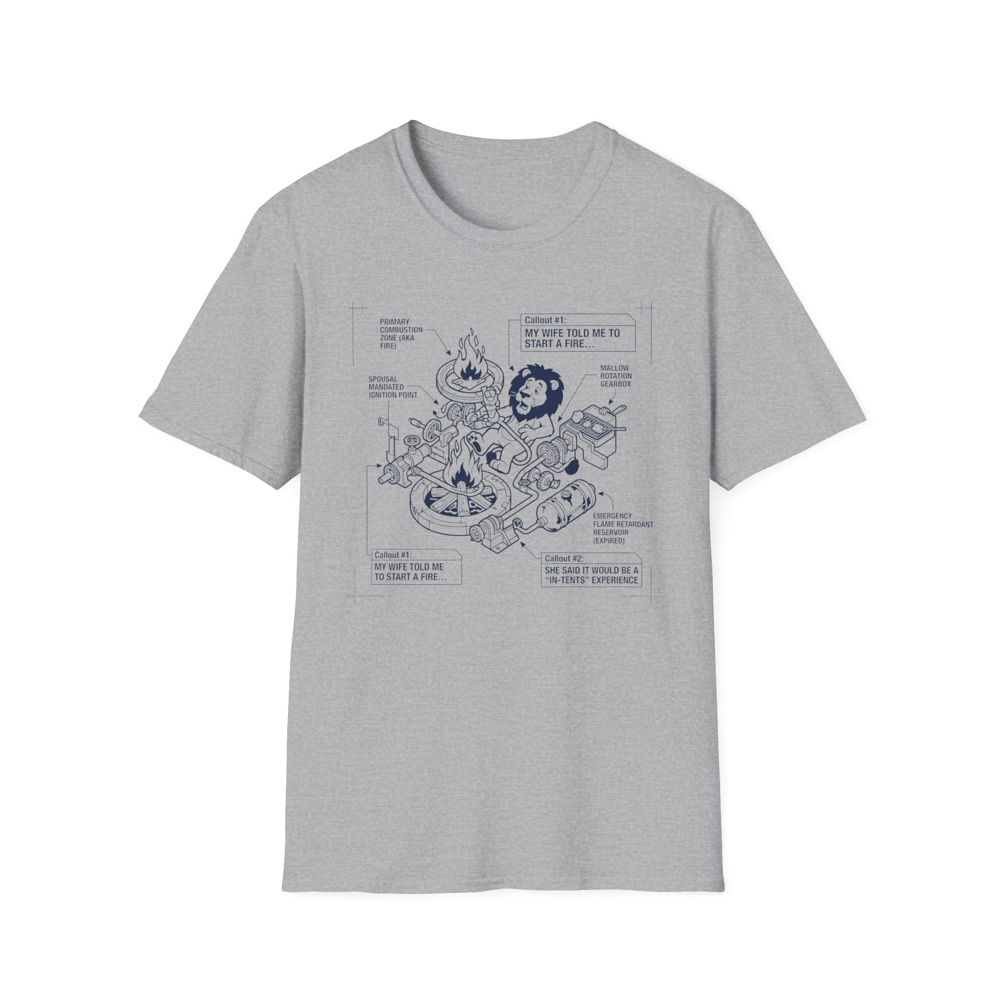 Start a fire lion – Adventure Graphic Blue Print Art T-Shirt