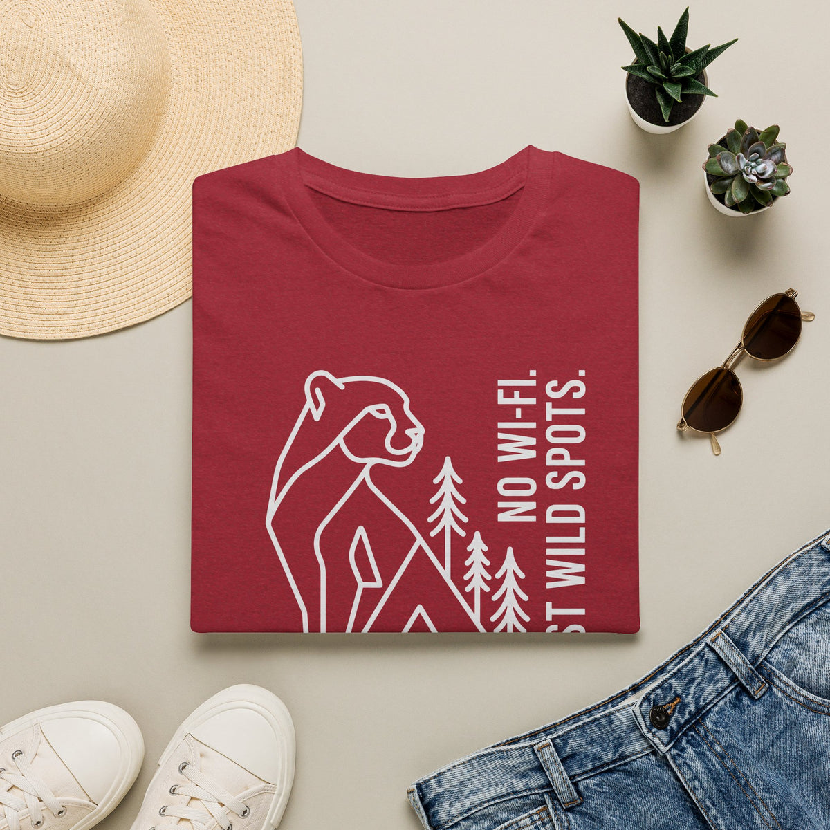 No wifi just wild spots tent – Adventure Graphic Line Art T-Shirt