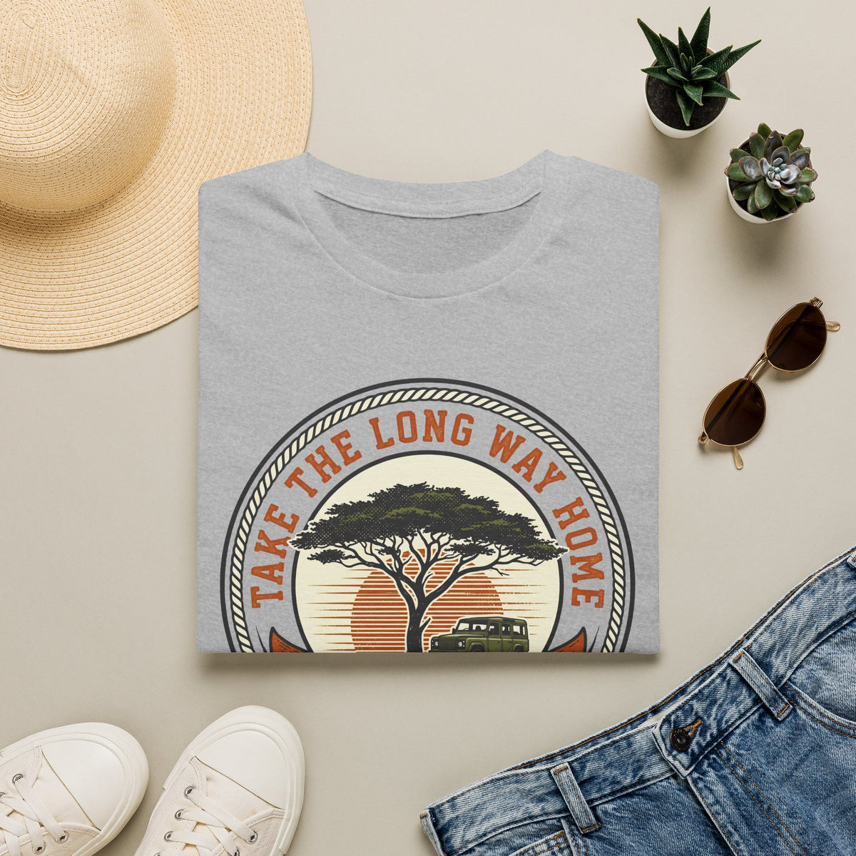 Take the long way home tree – Adventure Graphic Badge Art T-Shirt