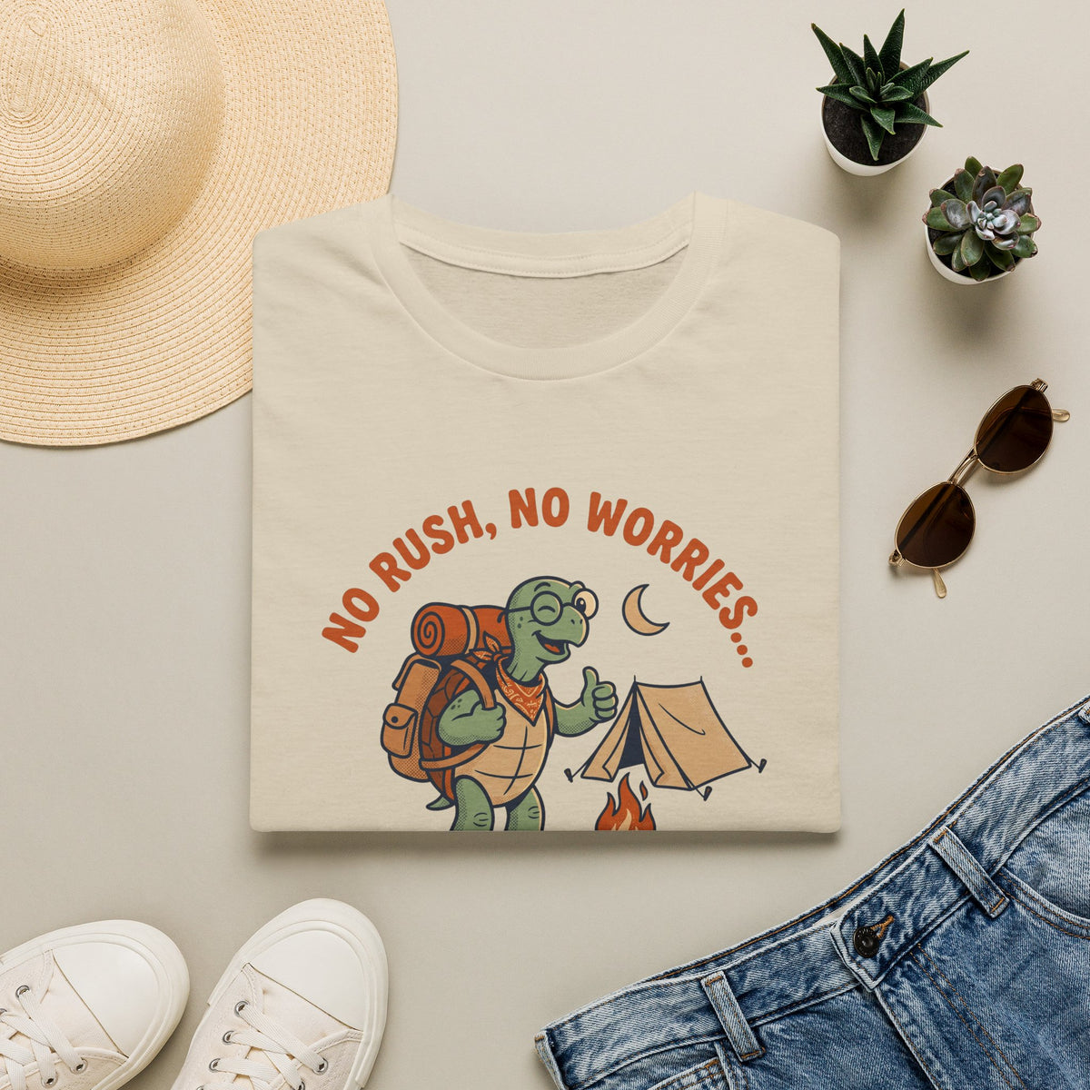 Camp slow wander far tortoise – Adventure Graphic Cartoon Art T-Shirt