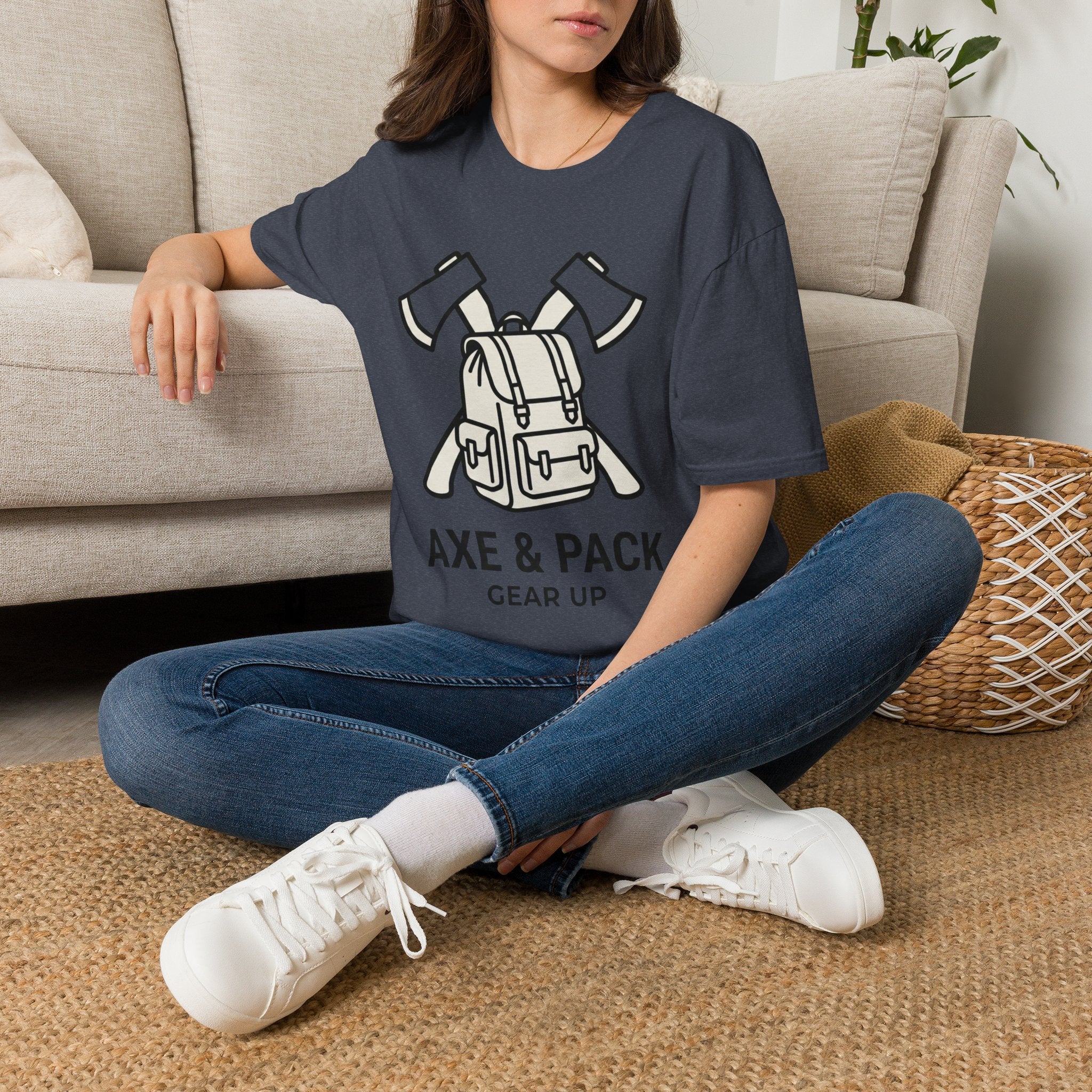 Axe and pack gear up – Adventure Graphic Line Art T-Shirt