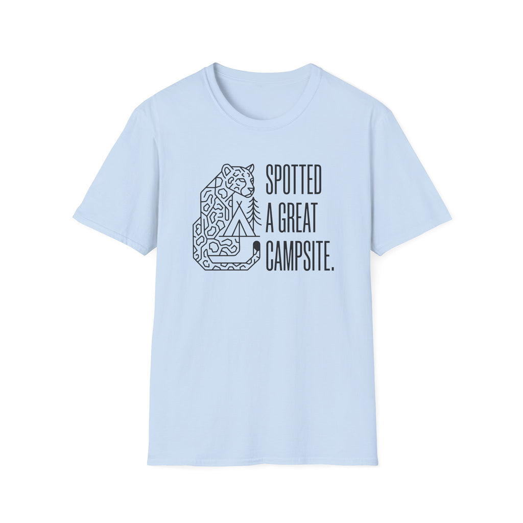 Spotted a great camp site leopard – Adventure Graphic Line Art T-Shirt