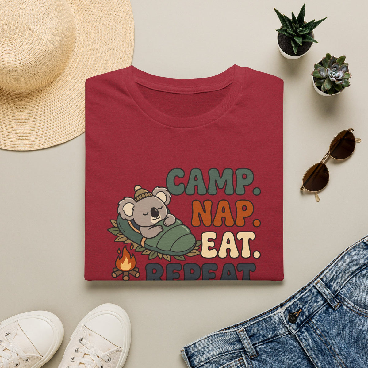 Camp nap eat repeat koala – Adventure Graphic Cartoon Art T-Shirt