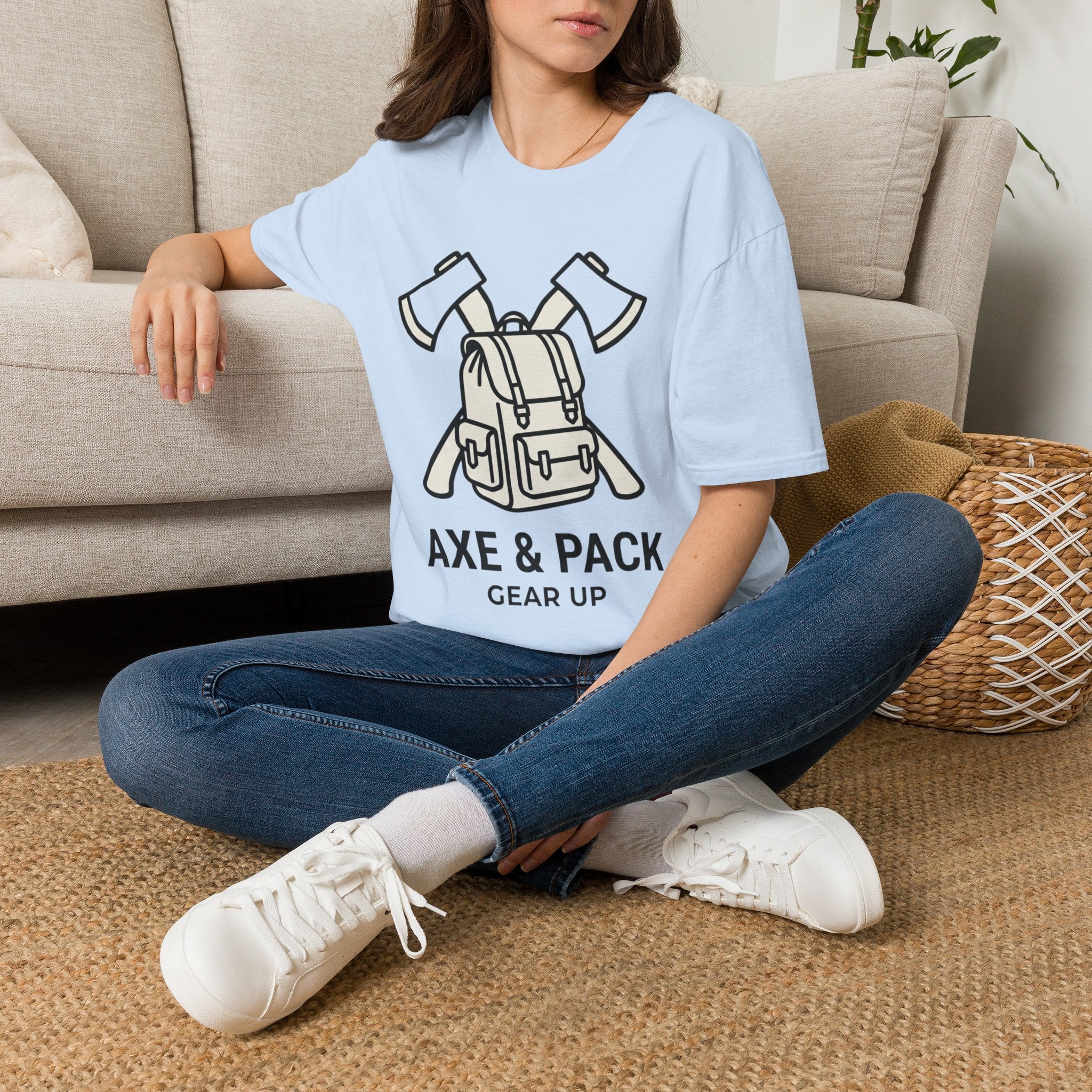 Axe and pack gear up – Adventure Graphic Line Art T-Shirt