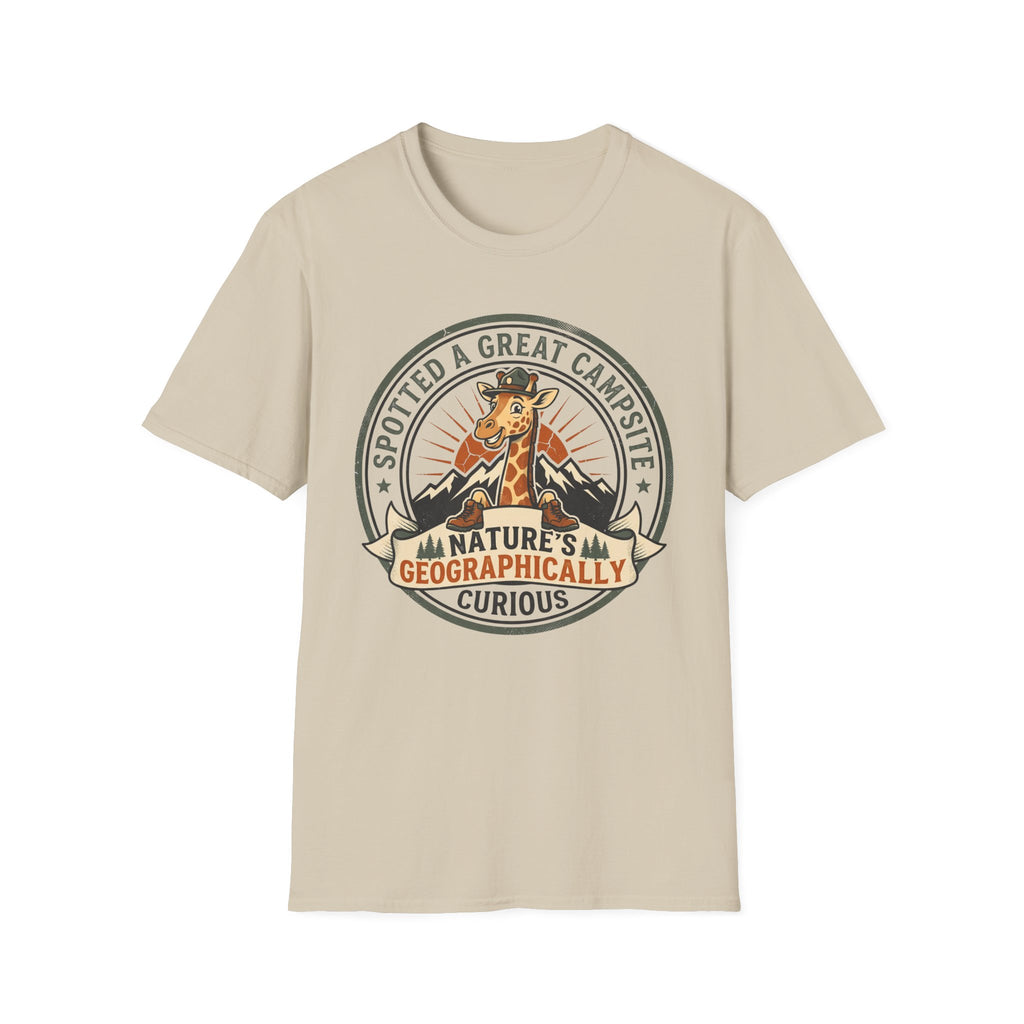 Spotted a great camp site giraffe – Adventure Graphic Badge Art T-Shirt
