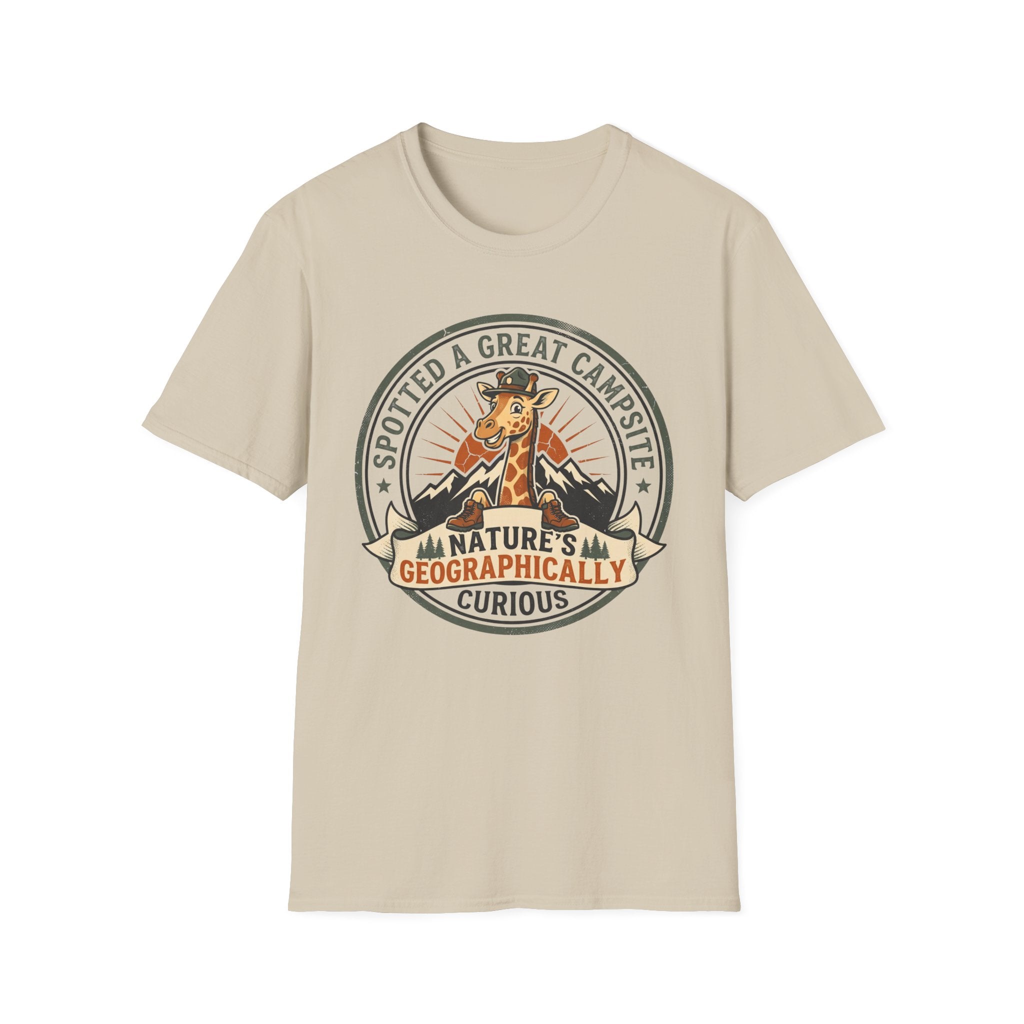 Spotted a great camp site giraffe – Adventure Graphic Badge Art T-Shirt