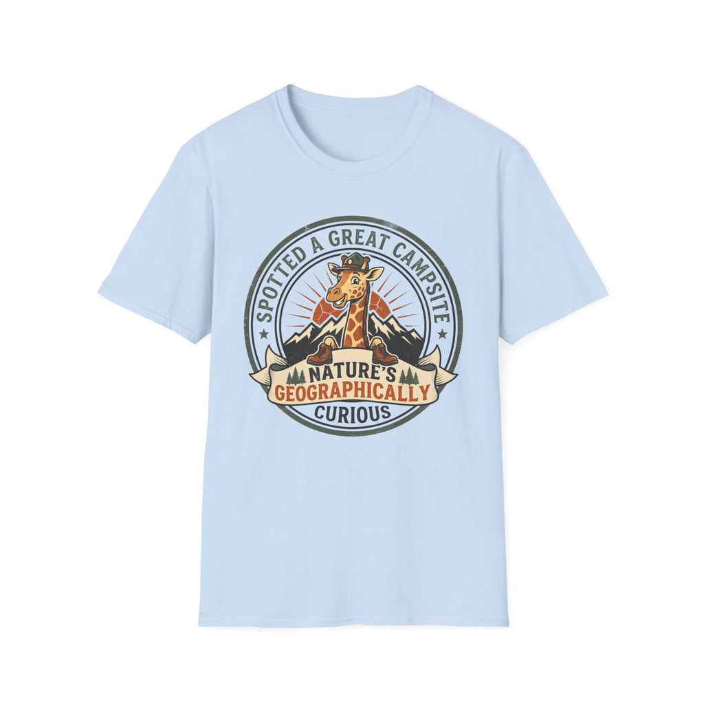 Spotted a great camp site giraffe – Adventure Graphic Badge Art T-Shirt
