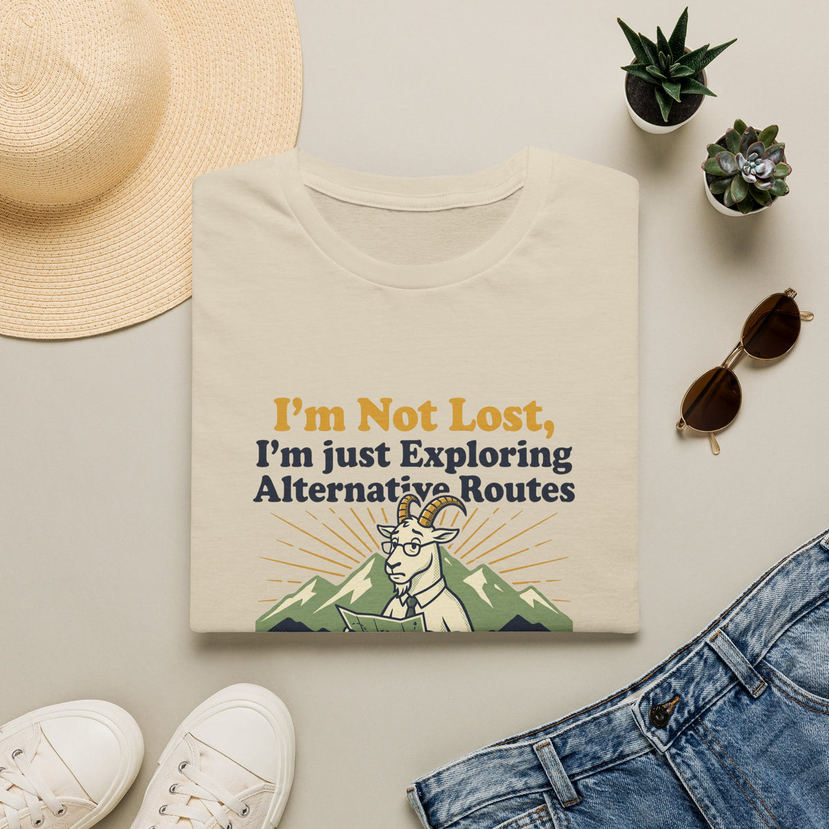 I am not lost Dad goat – Adventure Graphic Badge Art T-Shirt