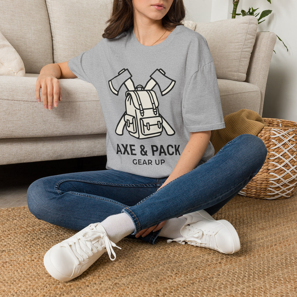 Axe and pack gear up – Adventure Graphic Line Art T-Shirt
