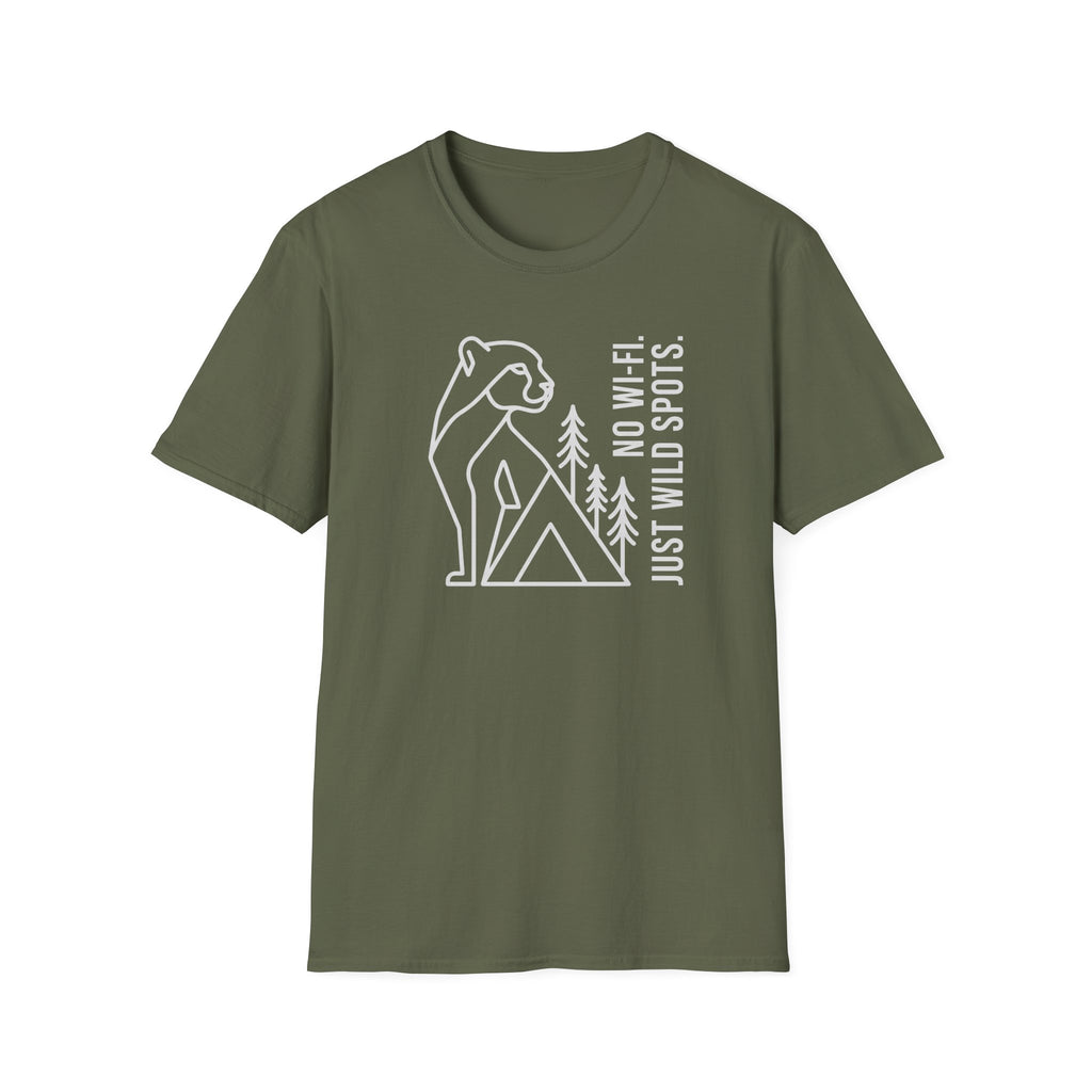 No wifi just wild spots tent – Adventure Graphic Line Art T-Shirt