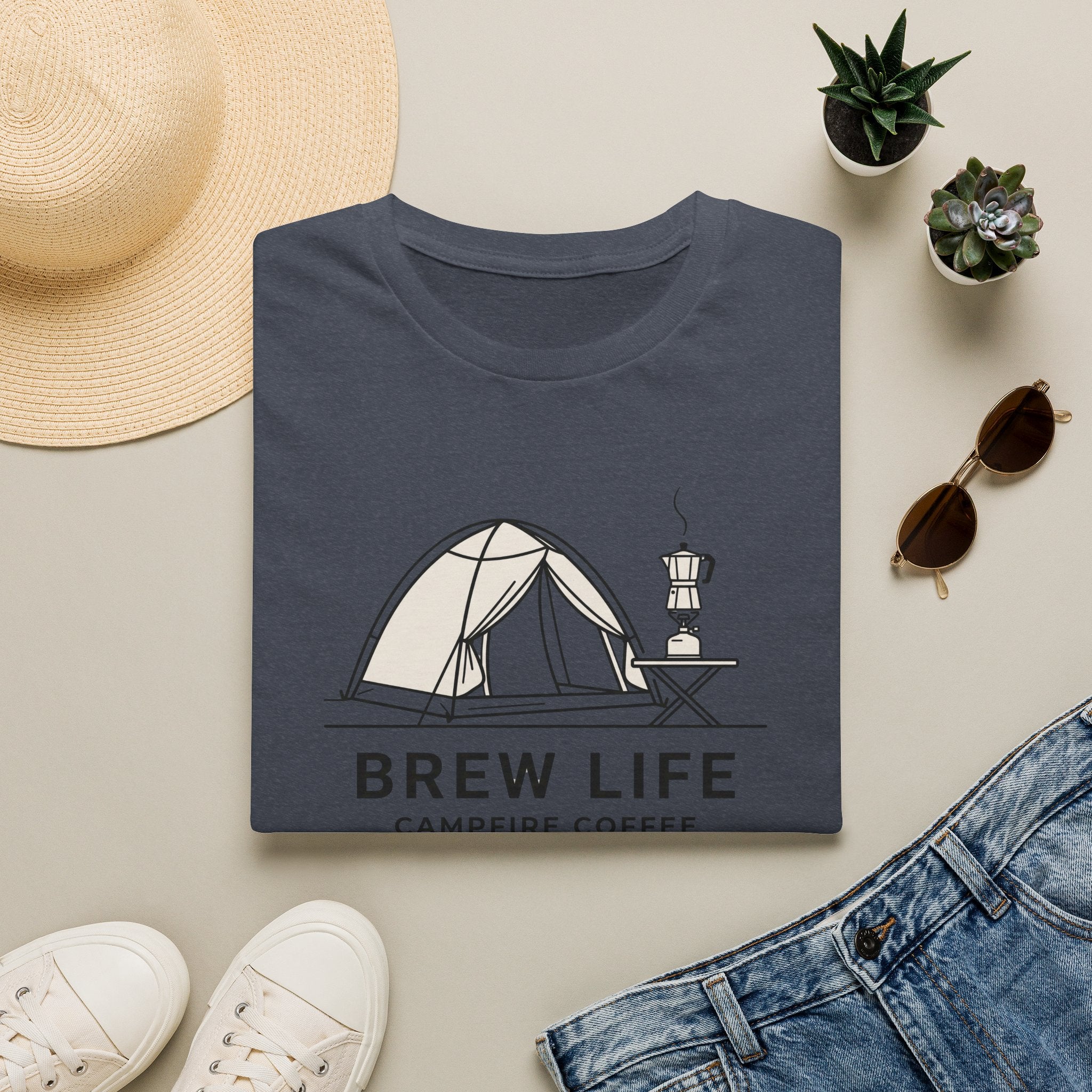 Brew life campfire coffee – Adventure Graphic Line Art T-Shirt