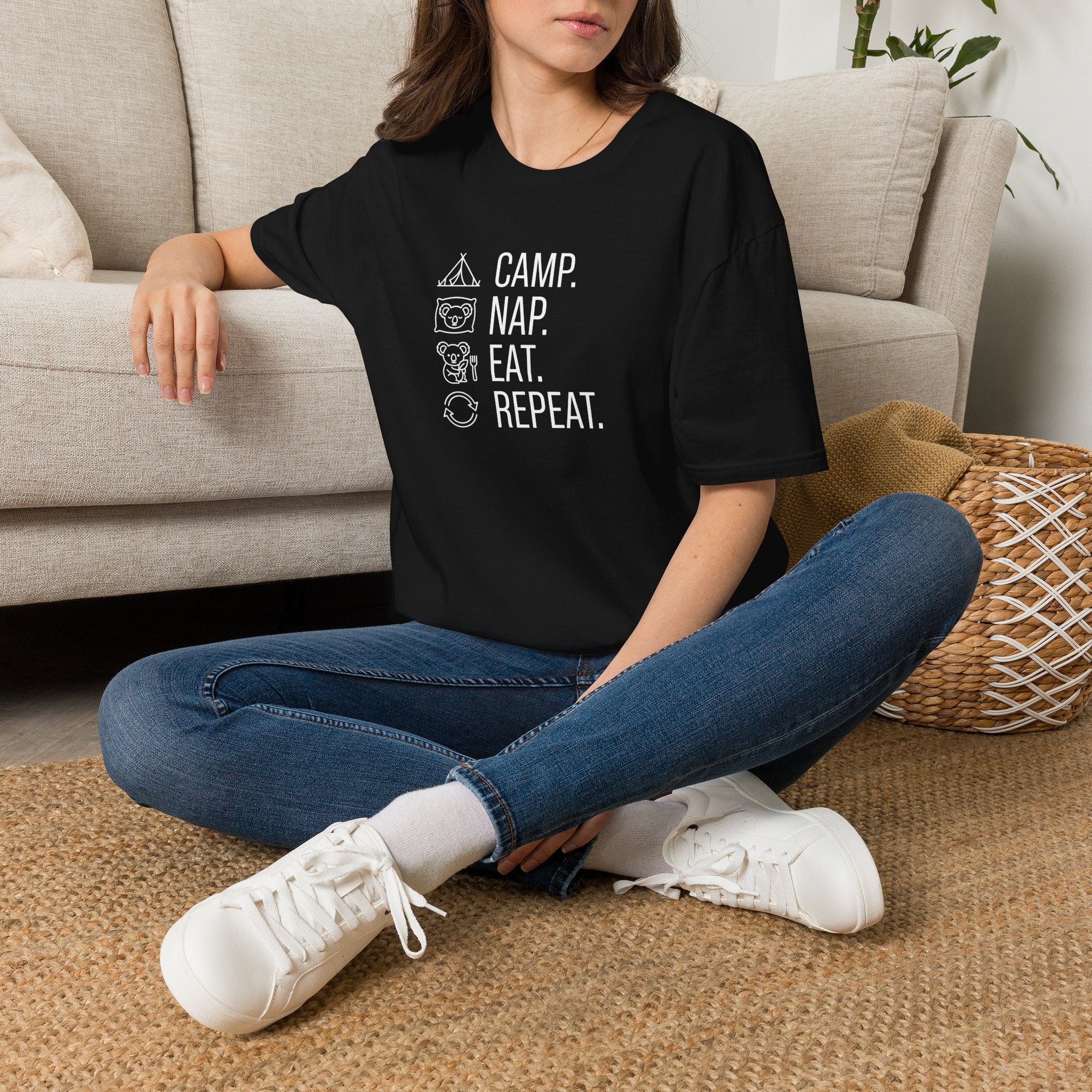 Camp nap eat repeat koala – Adventure Graphic Line Art T-Shirt
