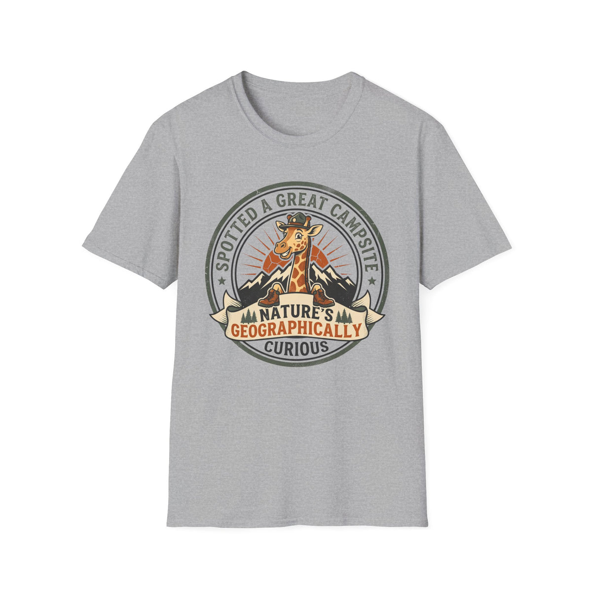 Spotted a great camp site giraffe – Adventure Graphic Badge Art T-Shirt