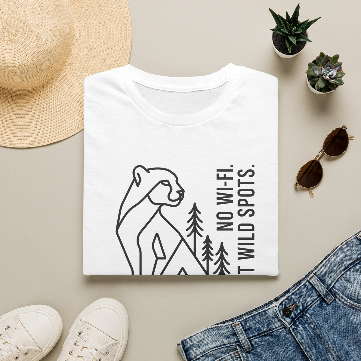 No wifi just wild spots tent – Adventure Graphic Line Art T-Shirt