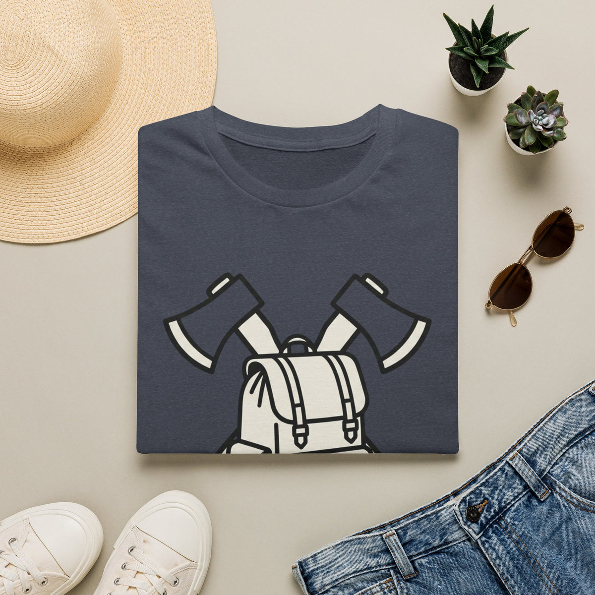 Axe and pack gear up – Adventure Graphic Line Art T-Shirt
