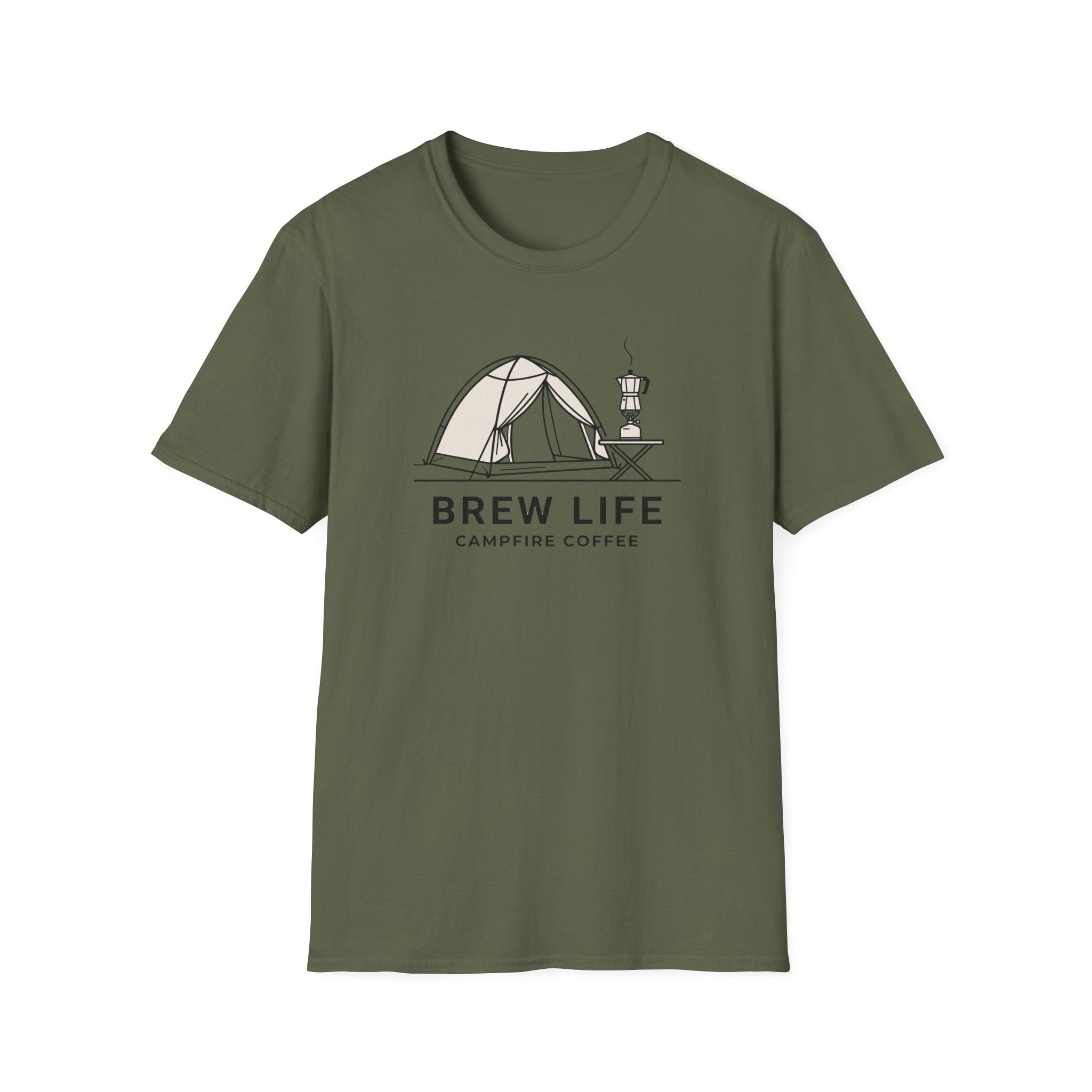 Brew life campfire coffee – Adventure Graphic Line Art T-Shirt