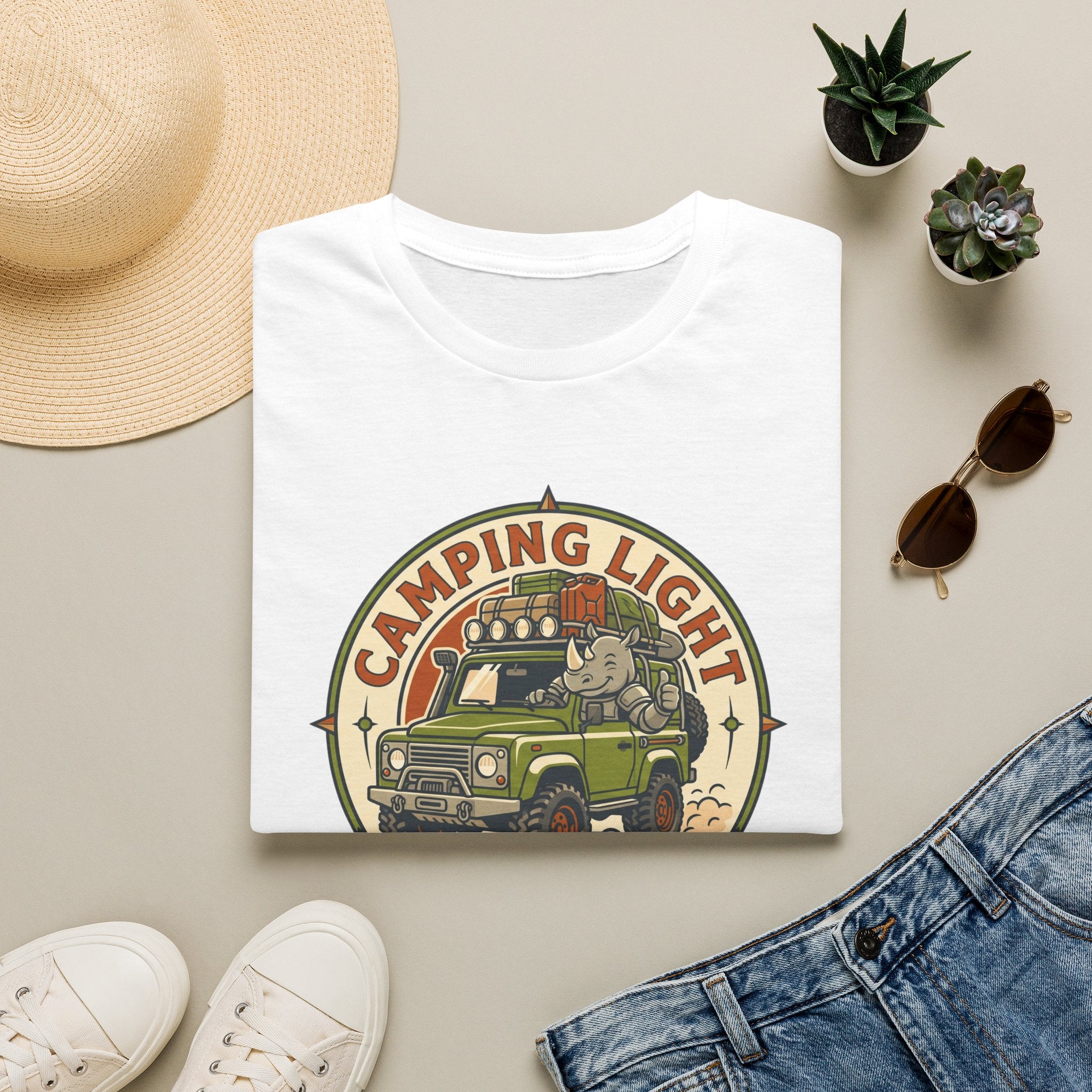 Camping light was never an option – Adventure Graphic Badge Art T-Shirt