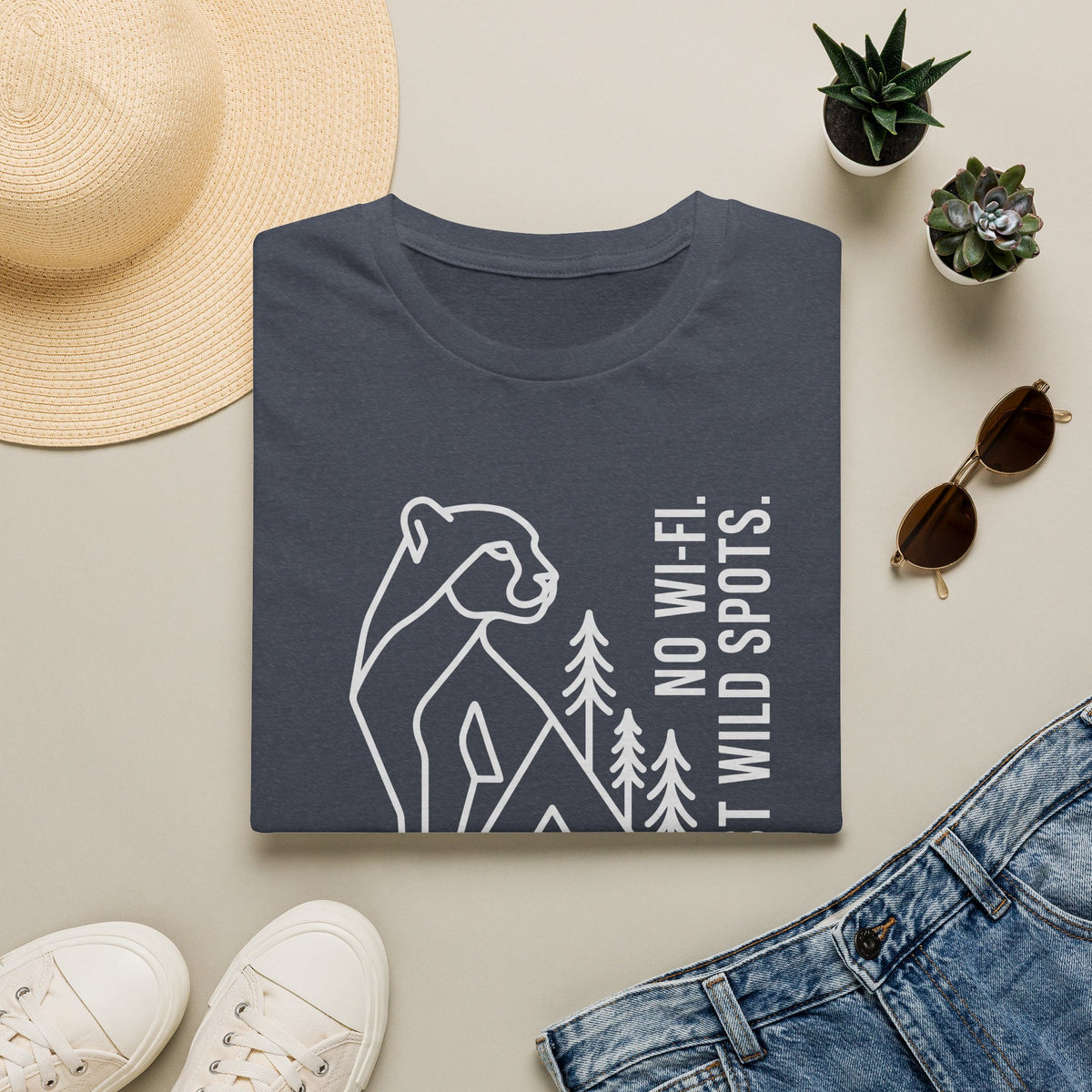 No wifi just wild spots tent – Adventure Graphic Line Art T-Shirt