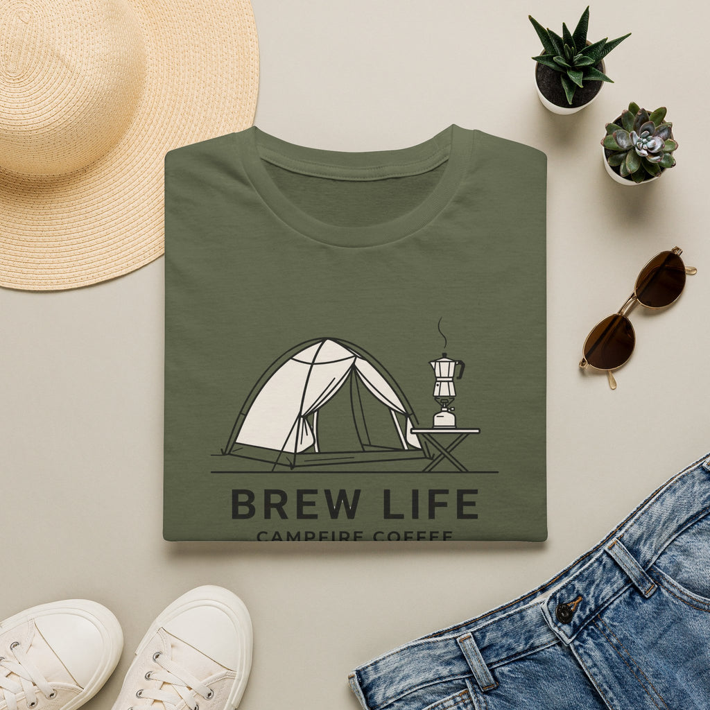 Brew life campfire coffee – Adventure Graphic Line Art T-Shirt