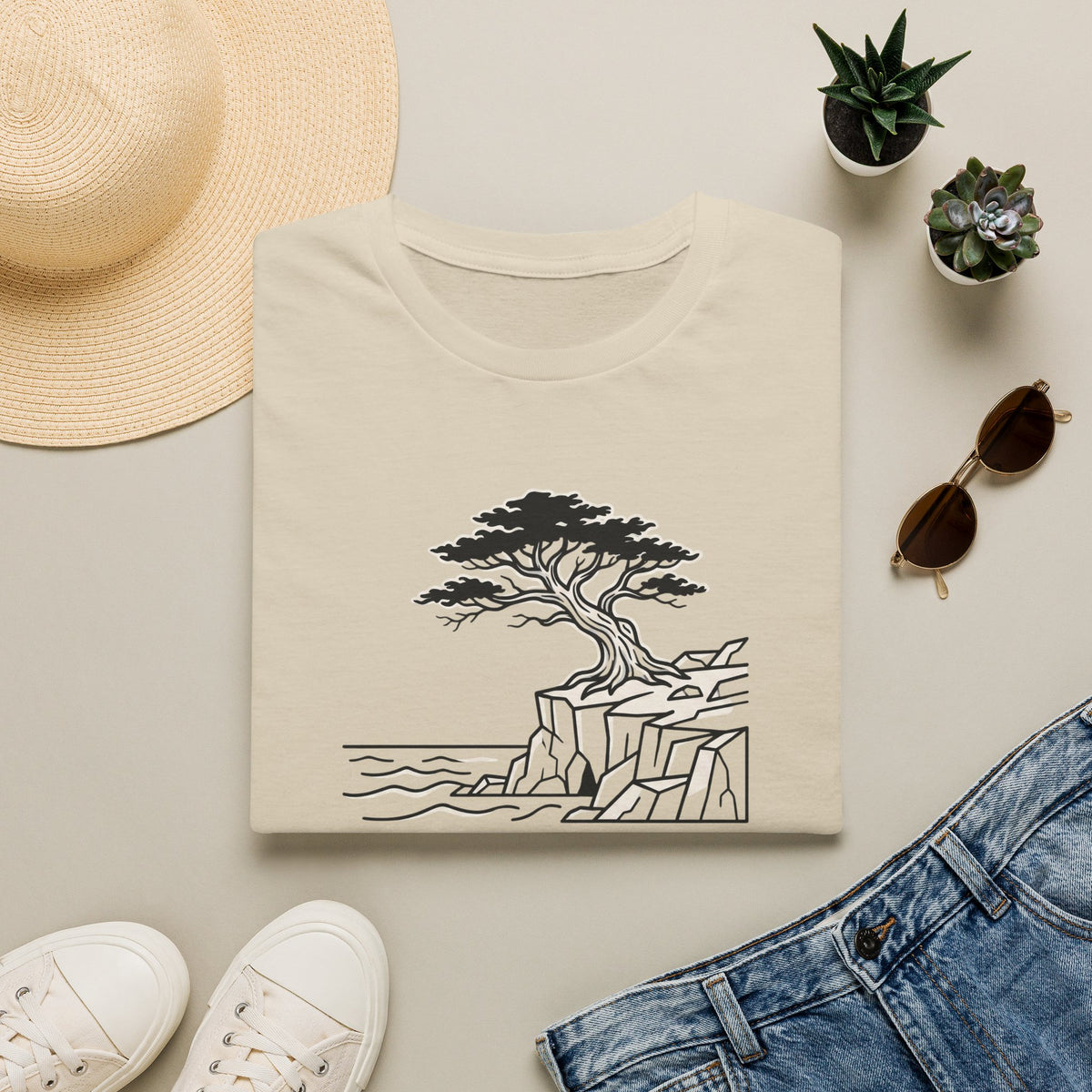 Oceans edge coastal life – Adventure Graphic Line Art T-Shirt