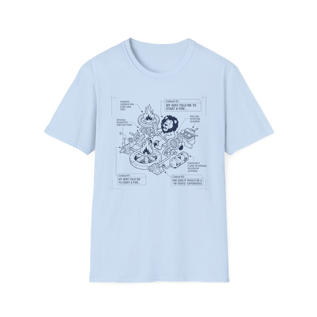 Start a fire lion – Adventure Graphic Blue Print Art T-Shirt
