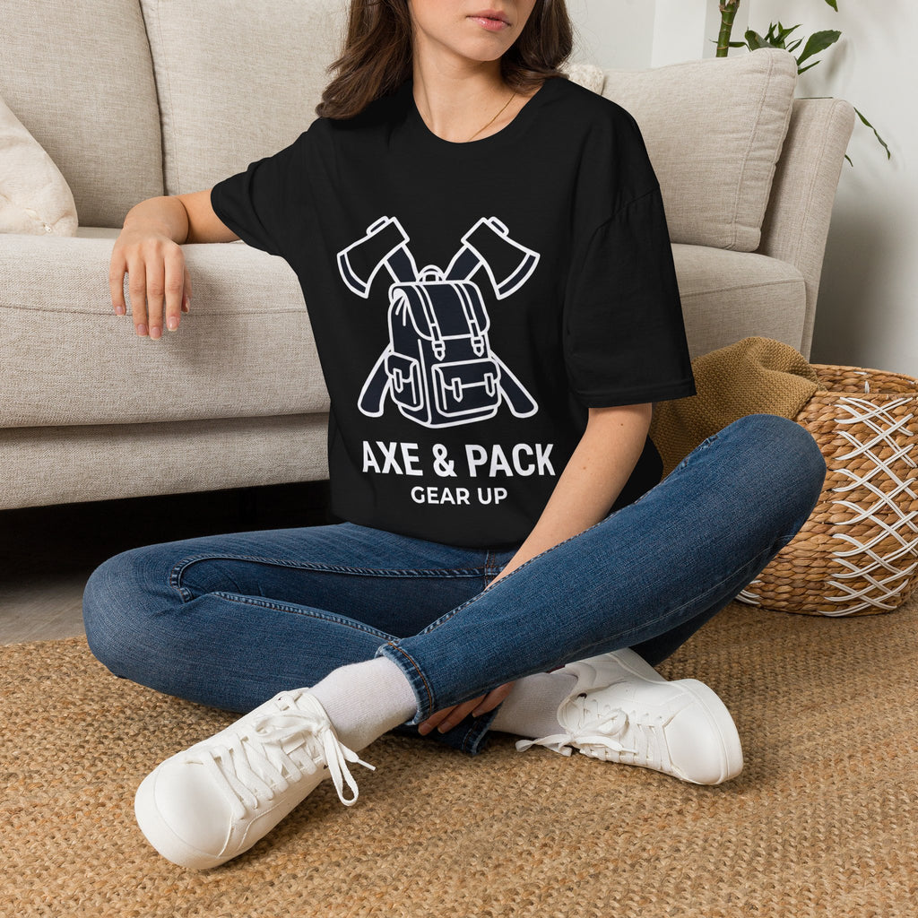Axe and pack gear up – Adventure Graphic Line Art T-Shirt