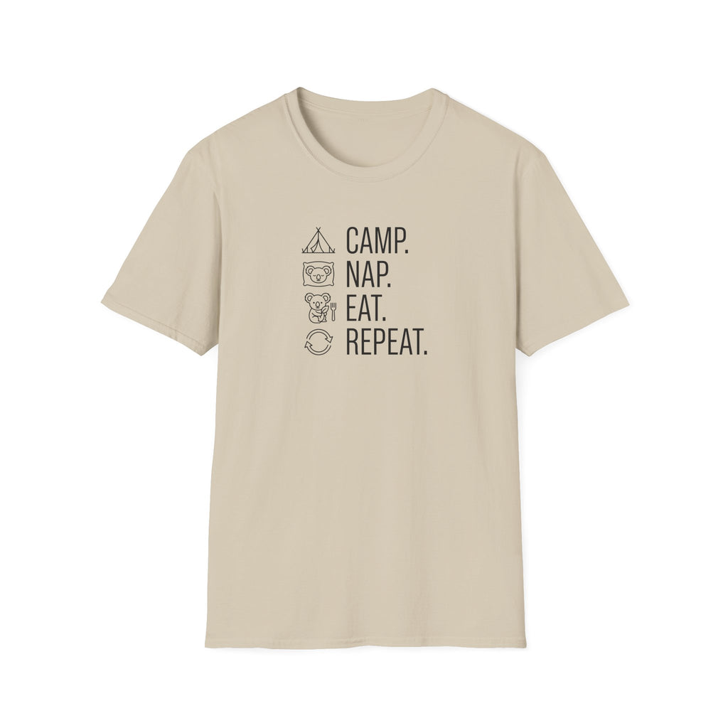 Camp nap eat repeat koala – Adventure Graphic Line Art T-Shirt